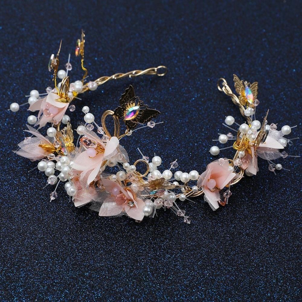 Vintage Butterfly Crown Headwear Elegant Princess Rhinestone Tiara Trendy Pink Floral Crown  Women