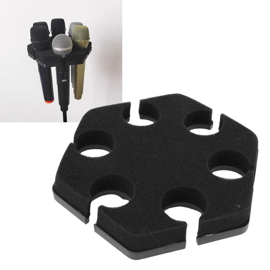 Ochun Microphone Holder, Display and Organize 6 Microphones, with Metal Adapter for Handheld Dynamic Wired Wireless Microphones, ABS Construction,