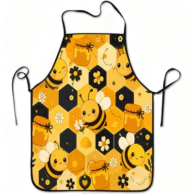 1pc Cute Bee And Honeycomb Print Apron, Durable And Easy To Clean, Adjustable Waistband, Polyester Material, for Kitchen Cooking, Gardening, Orchard P