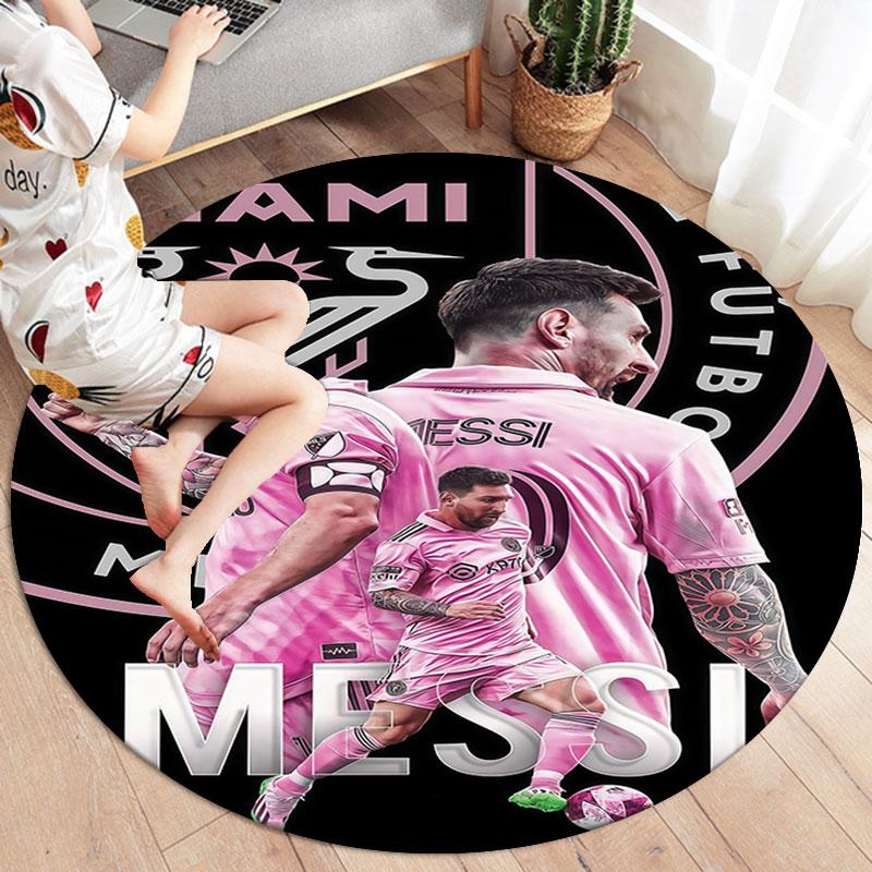 Lionel Messi Round Area Rug,Carpet Rug for Living Room Bedroom Sofa Playroom Decor,Non-slip Floor Mat