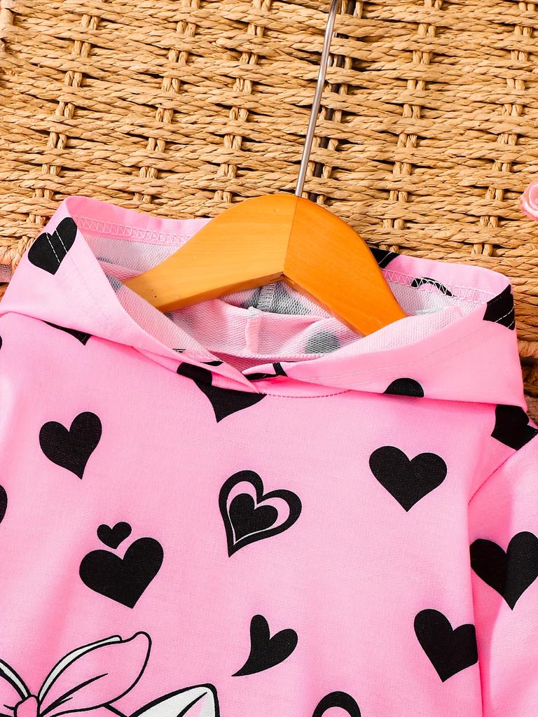 Fall and winter fashion girls' baby sets, cute cat + heart pattern hooded sweatshirt + pants, casual and simple, suitable for outdoor activities.
