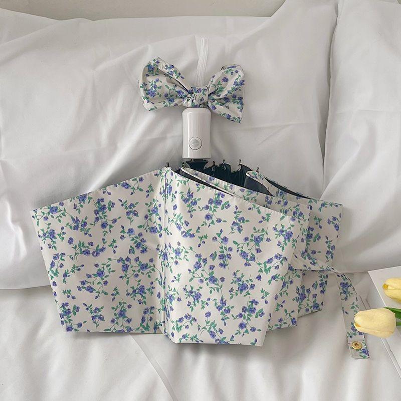 Ins Wind Shattered Flowers Folding Umbrella Sun Rain Dual-Purpose Umbrella Sun Protection Ultraviolet Rays Women'S Parasol Porta