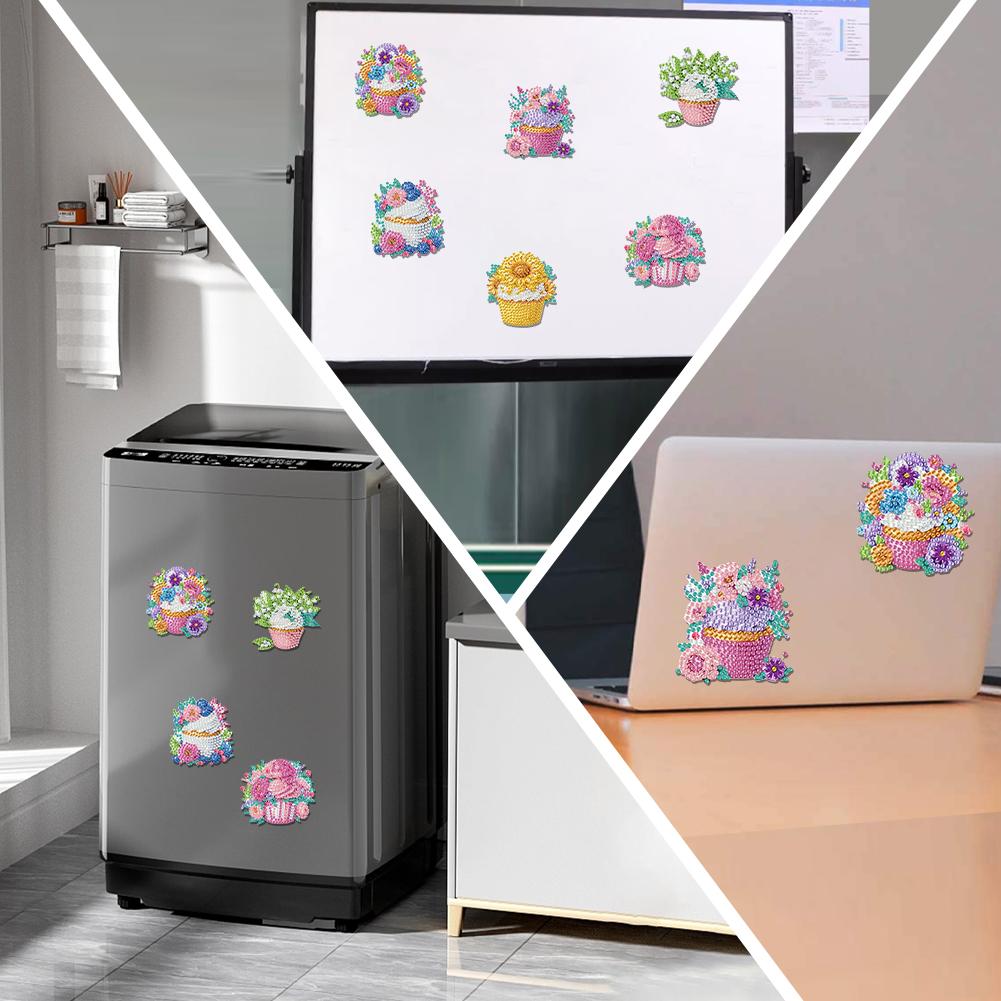 6 Pcs Animal Cake DIY Diamond Painting Magnet Refrigerator Diamond Art Magnets Decals for Fridge Whiteboards Car Mailbox Decor