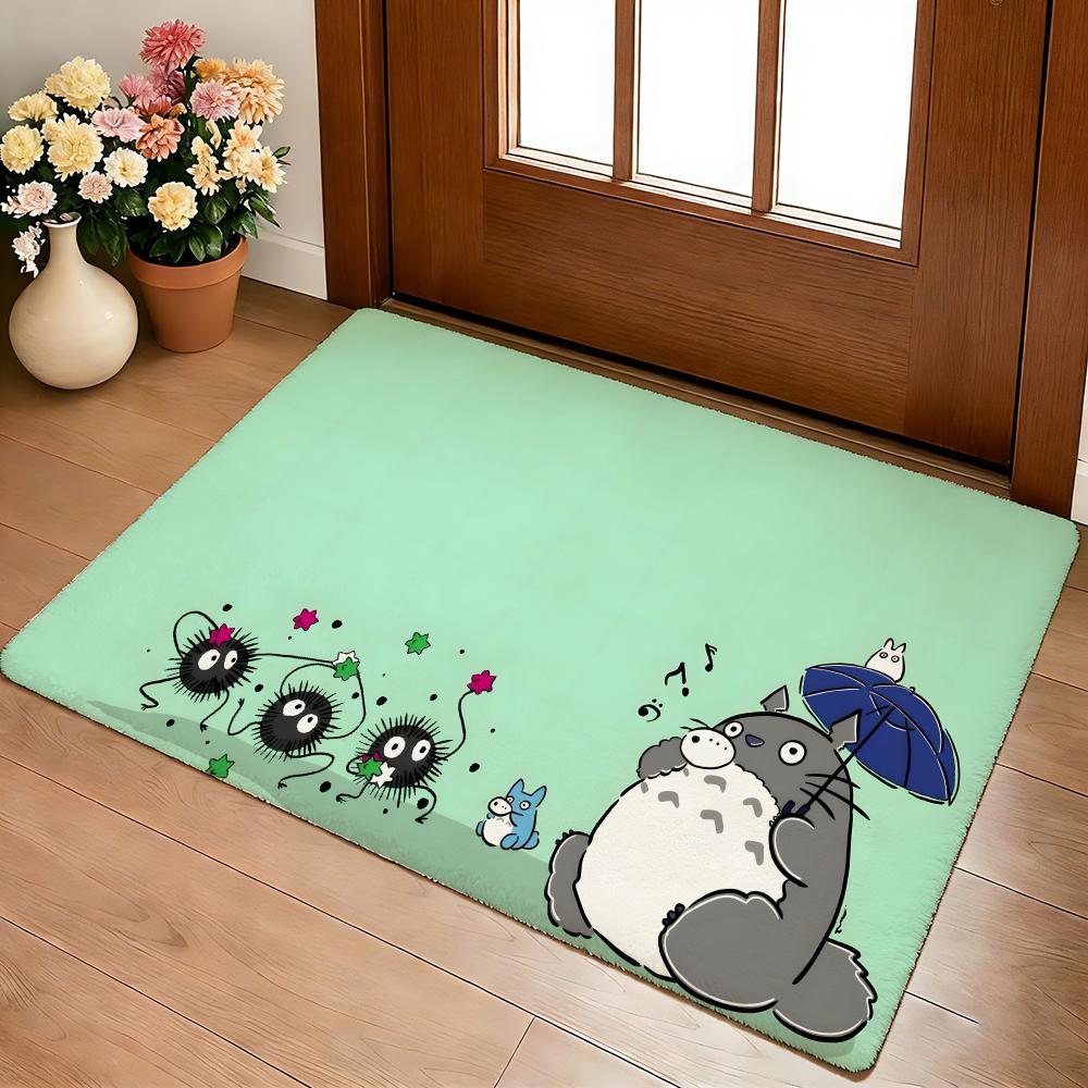 Kwaii Anime T-My Neighbor Totoro Floor Mat Cozy Flannel Soft Thick Non-Slip Mat For Living Room Bedroom Kitchen Decor Rugs