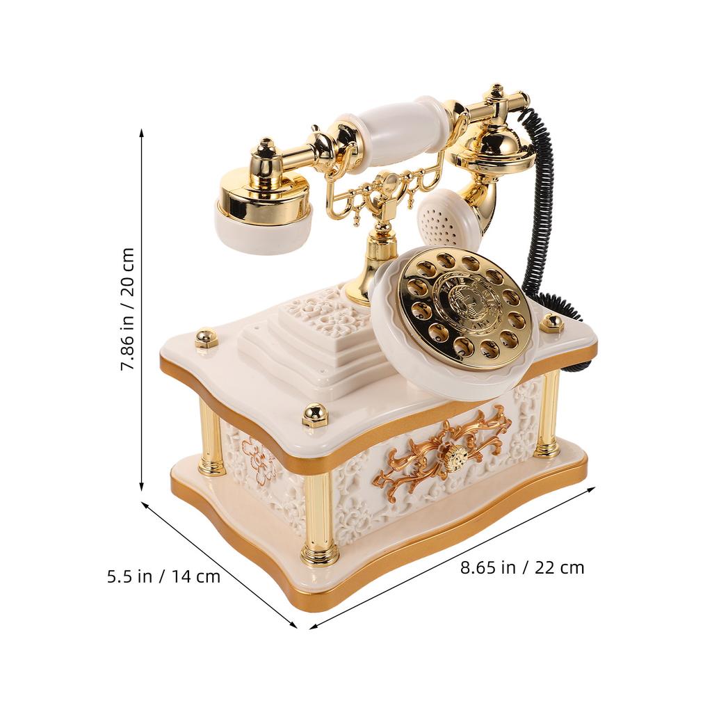 Retro Telephone Music Box Vintage Dial Desk Ornament Handmade ABS Decorative Landline Phone for Desktop Shelf Entrance Hall
