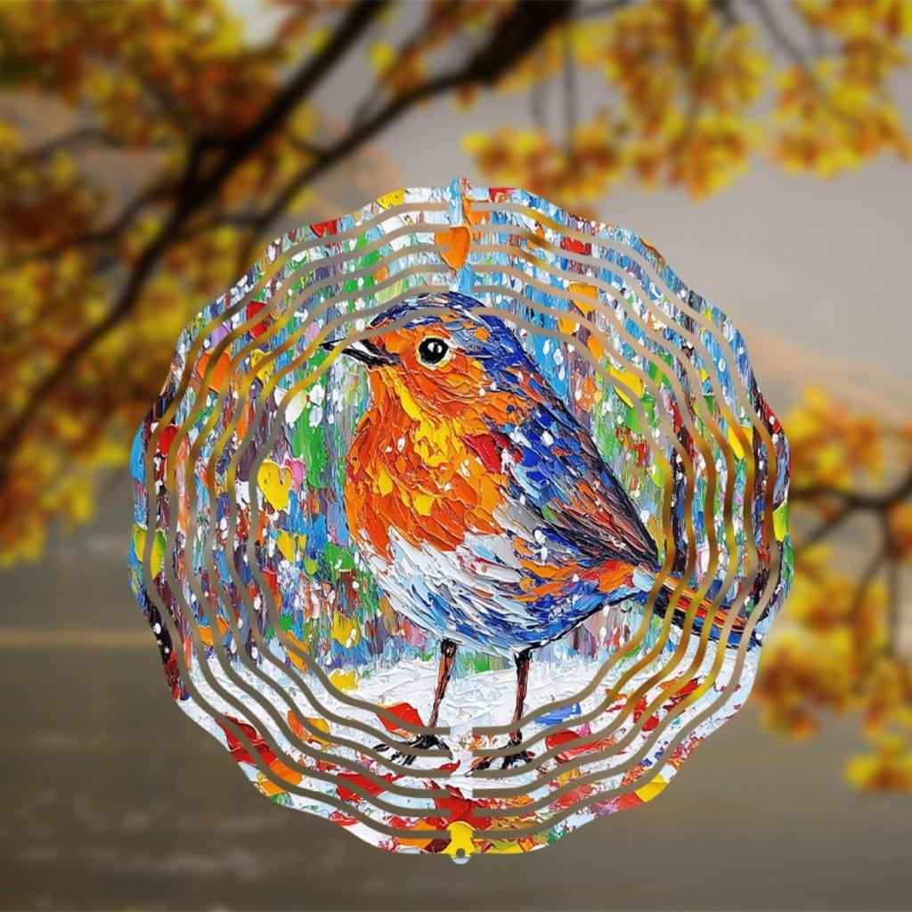 Vibrant 3D Metal Wind Chime - Hand-Painted Colorful Kinetic Bird Sculpture for Garden & Patio Decor (10-Inch) - Weather-Resistant Outdoor