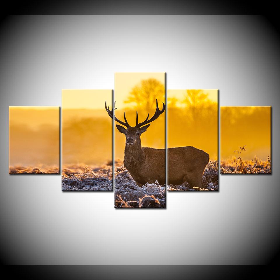 5 piece HD canvas Animal Deer in golden sunshine Canvas picture painting decor print Modular poster wall art Home Decor