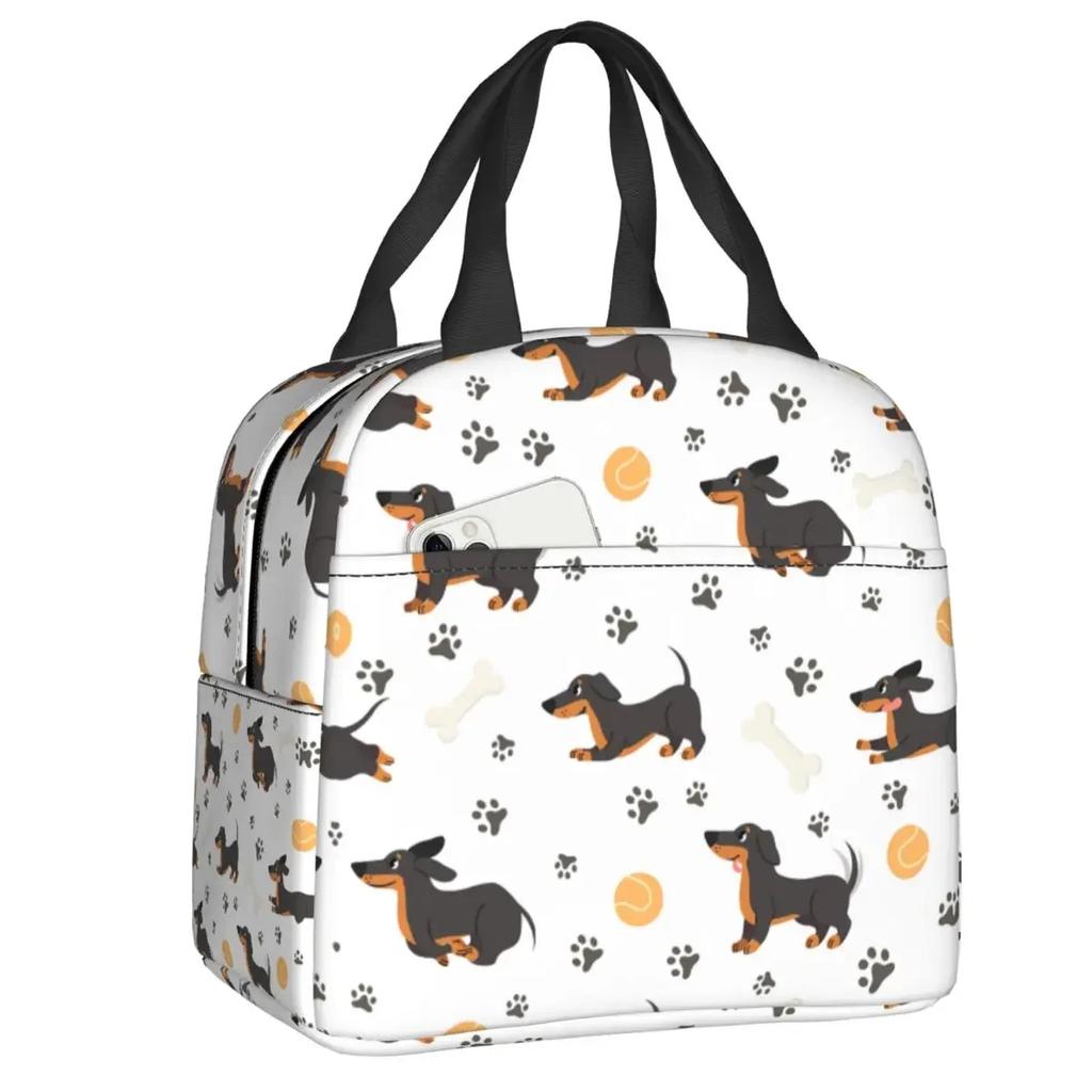 Custom Dachshund Sausage Dog In Florals Lunch Bag Women Cooler Warm Insulated Lunch Boxes for Adult Office