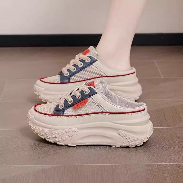 2025 Summer Baotou Half Slippers Outer Wear Women's Explosion Hollow Thick Sole Go Out Office Workers Fashion Versatile Lazy Shoes
