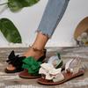 Women'S Comfortable And Simple Round-Toe Open-Toe Flat Sandals with Bow Decoration And Metal Beads, Perfect for Casual Summer Beach Outings.