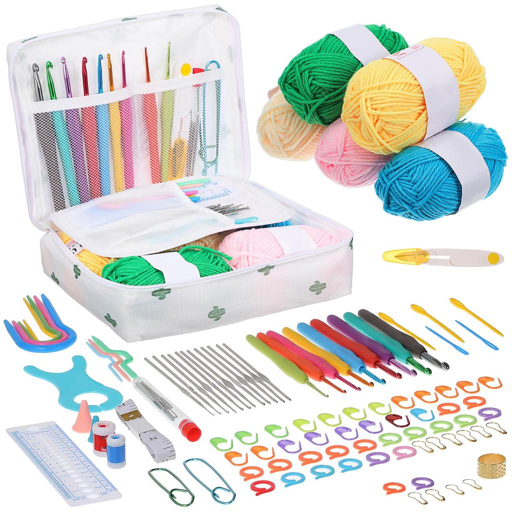 Lurrose Crochet Hook and Hook Set for Crochet Kit with 5 Colors of Yarn and Storage DIY Crafts for Basic Art Tools Beginners, 100-Piece Bag,