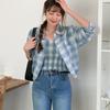 New Arrivals Open Run Smocking String Tank Tube Crop Two Piece Check Shirt