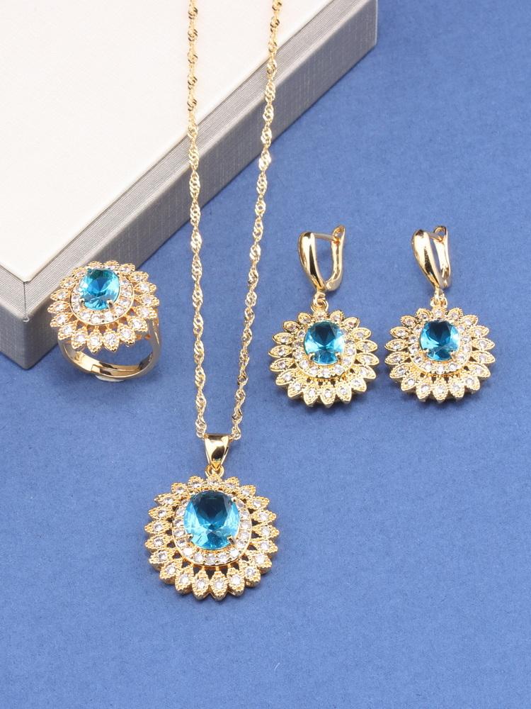 Neue Mode Kleid Schmuck&Accessoires Vergoldete Zirkon Brautsets Zirkonringe/Anhänger/Ring Halskette für Frauen Geschenk