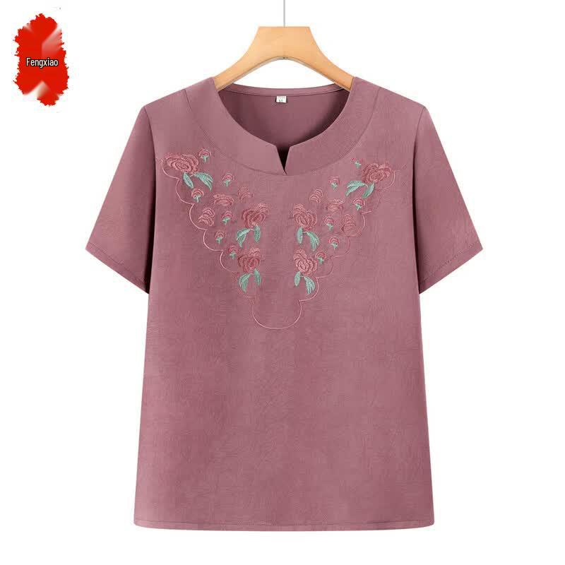 Elegant Embroidered Chinese Style T-Shirt for Women XL фиолетовый
