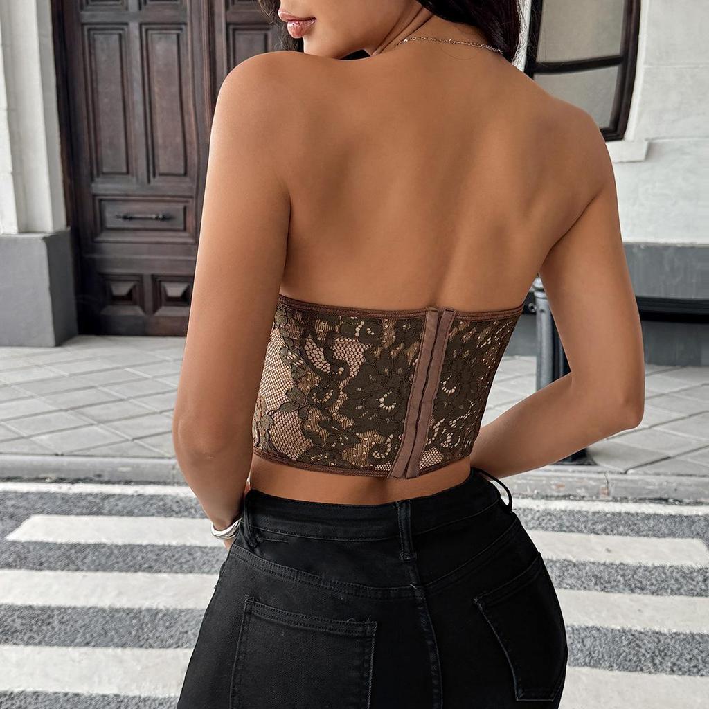 Elegant Pure Desire Lace Backless Slimming Bandeau with Fishbone Buckle