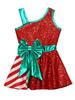 Kids Girls Shiny Sequin Christmas Dress Up Jumpsuit Asymmetrical Sleeveless Stripe Patchwork Dress