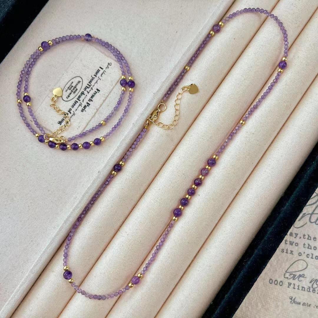 Antique High Quality Natural Cut Baby Amethyst Collarbone Chain Necklace