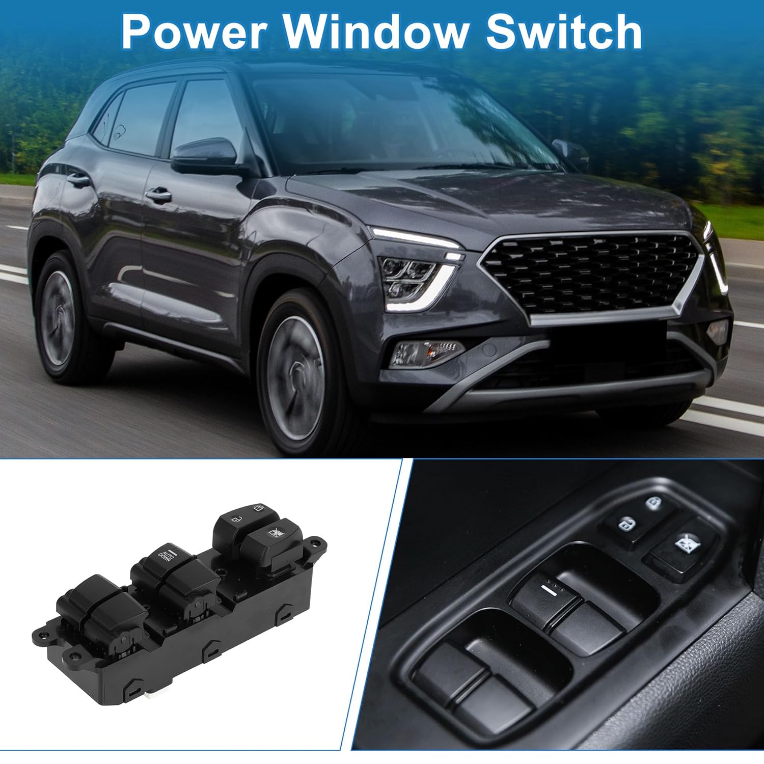 Power Window Switch Front Left Driver Side Window Control Switch for Hyundai Creta IX25 2014-2020 Black