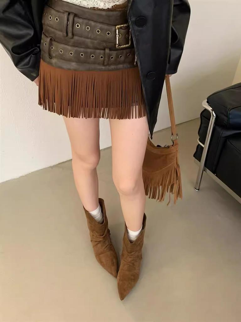 Fashion Women's Suede Stiletto Stack Boots Autumn New Pointed Toe Sleeve Anti-Slip Wear-Resistant Booties