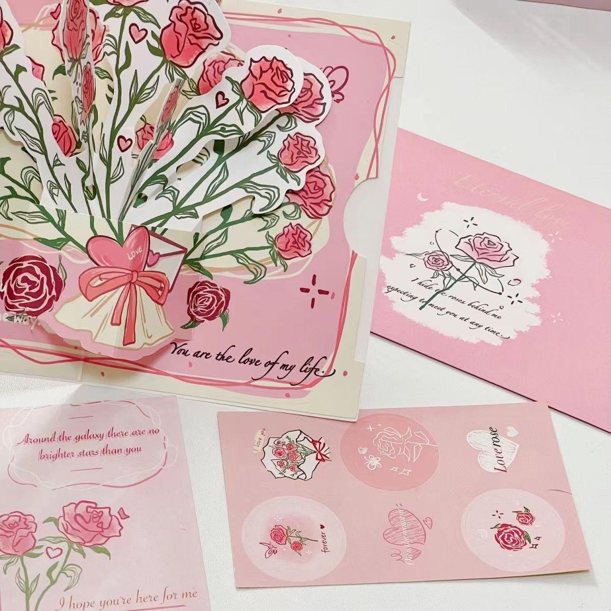 

Surprised 3D Greeting Card Pop Up Love with Envelope Valentine s Day Card Rose Blessing Card Wife Girlfriend Gift рожевий