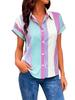 Women's Summer New Arrival Lapel Striped Short-Sleeve Fashion Shirt Top