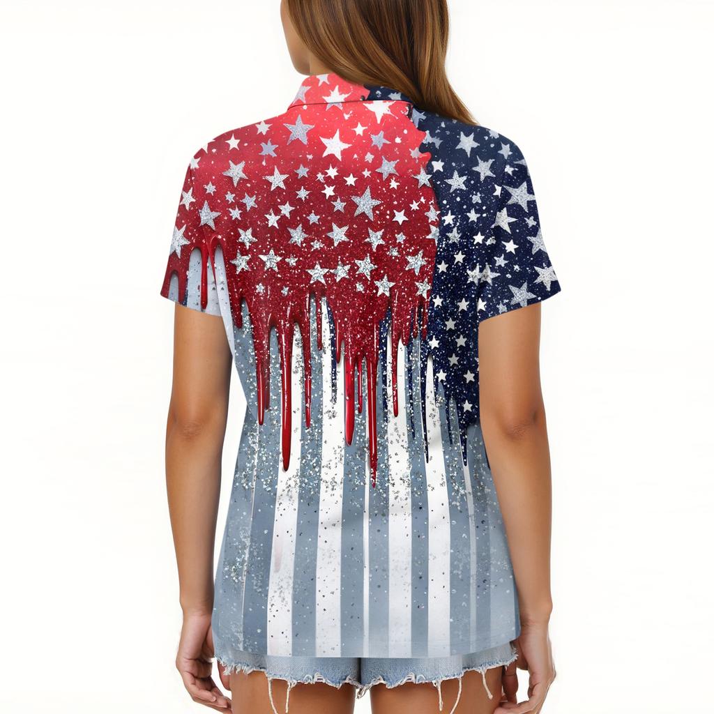 Women's Fashion Casual Lapel Short Sleeve Printed Shirt Women's Button Up Tops
