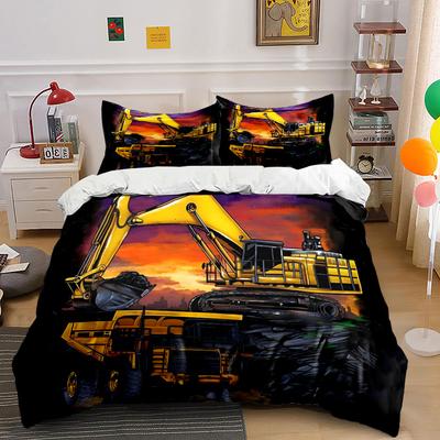 Affiche Set de Machines de Chantier Multiples Tailles Chambre d'Enfant et d'Adulte Magnifique Ensemble de Literie 3 Pièces, Cadeau