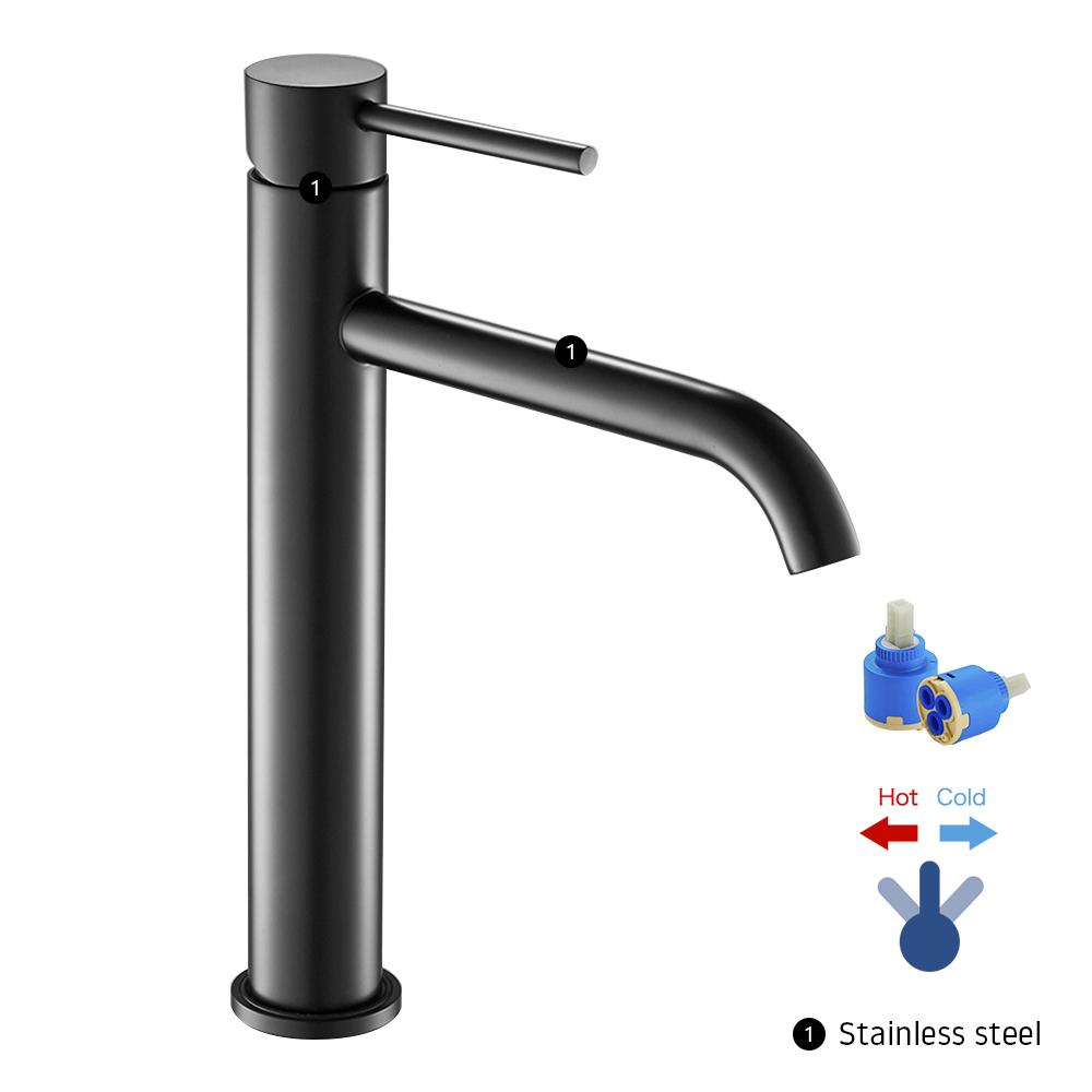 Bathroom Sink Faucet Black Washbasin Hot Cold Water Basin Mixer Taps Bath Deck Mounted Brushed Stainless Steel Faucet