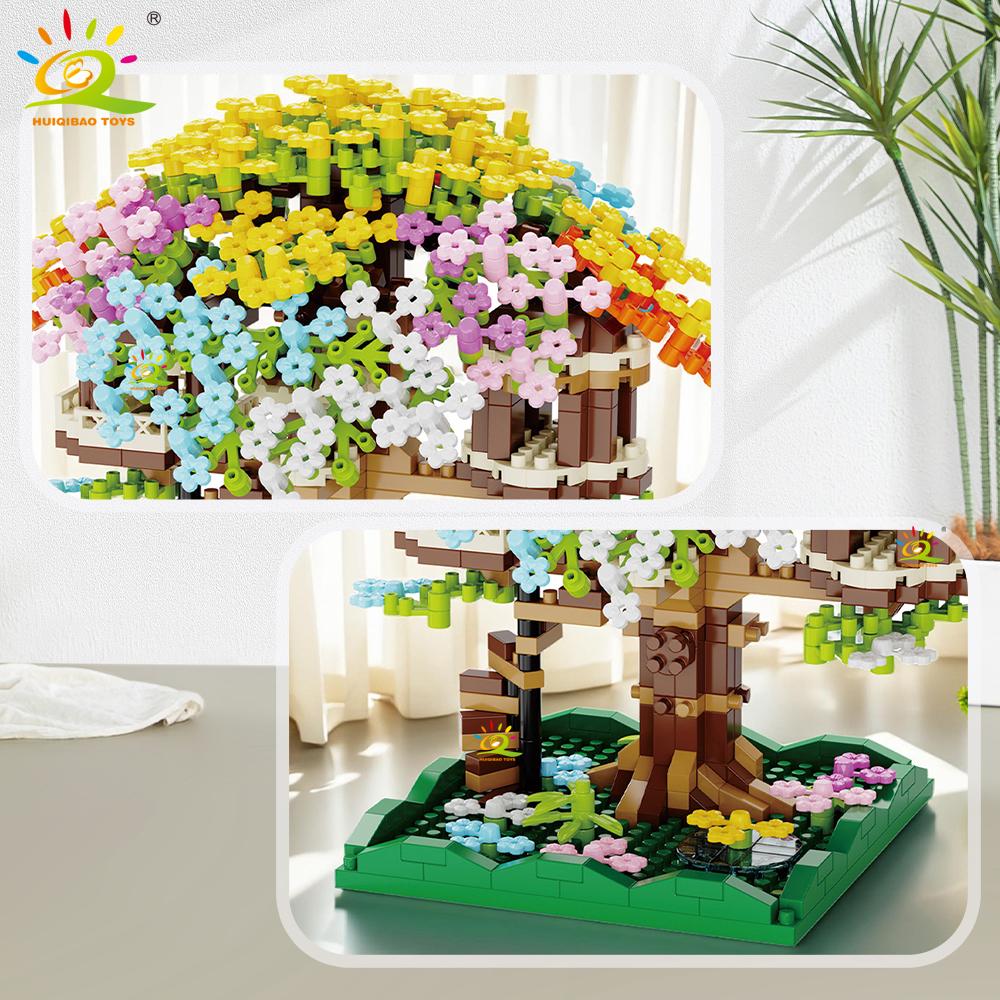 Non-Toxic Mini City Colorful Cherry Blossom Tree House Micro Model Building Blocks Street View Diamond Bricks Toys For Adult Gift