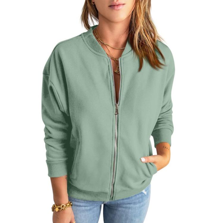 Locker Damen Freizeit Ärmel Lang Sweatshirt Jacke Oberteil Tasche Mantel