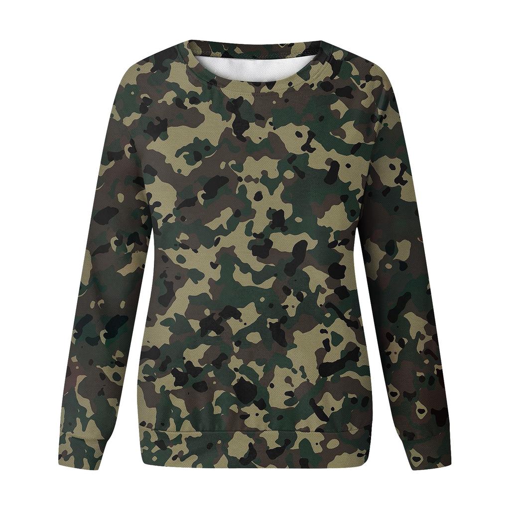 Top girocollo da donna in cotone, casual, alla moda, con stampa floreale, a maniche lunghe, con scollo a V