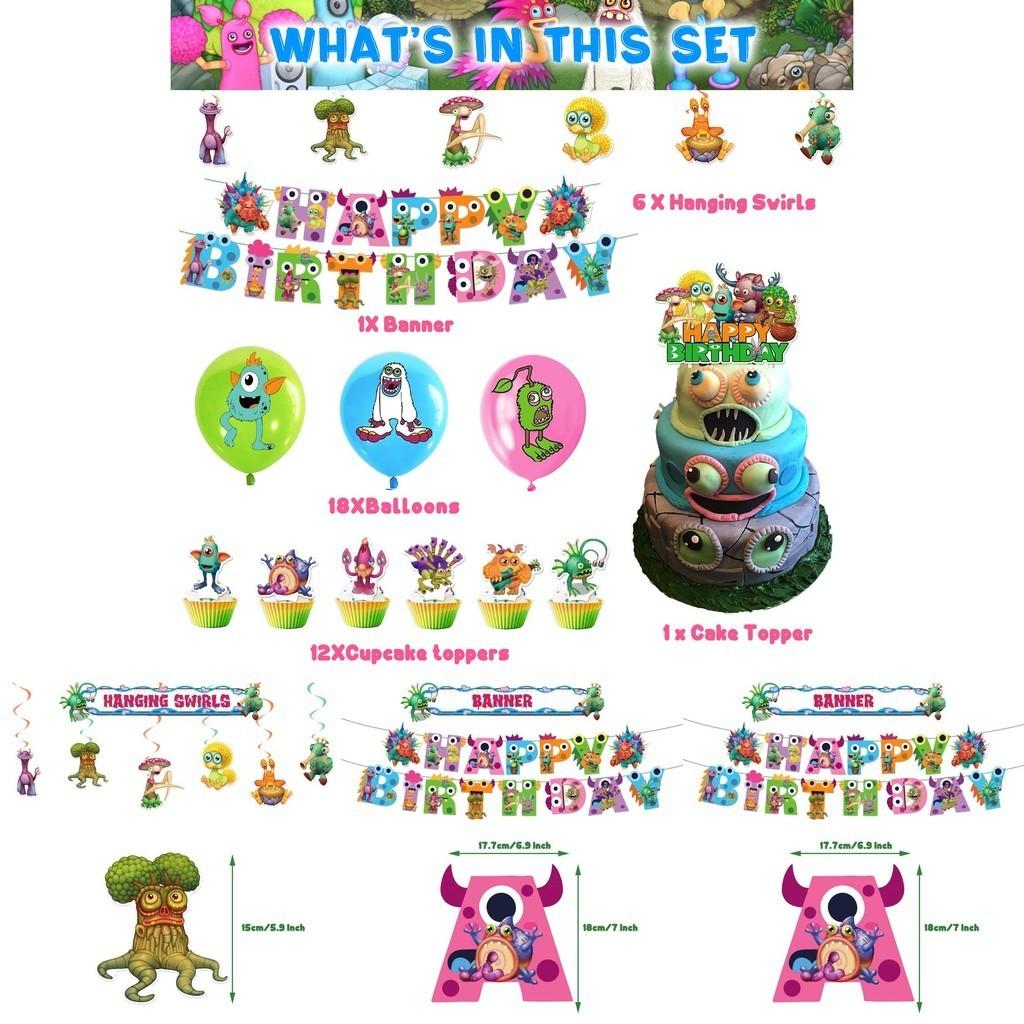 My Singing Monster Birthday Party Decorations Set Flag Balloons Cake Toppers And More