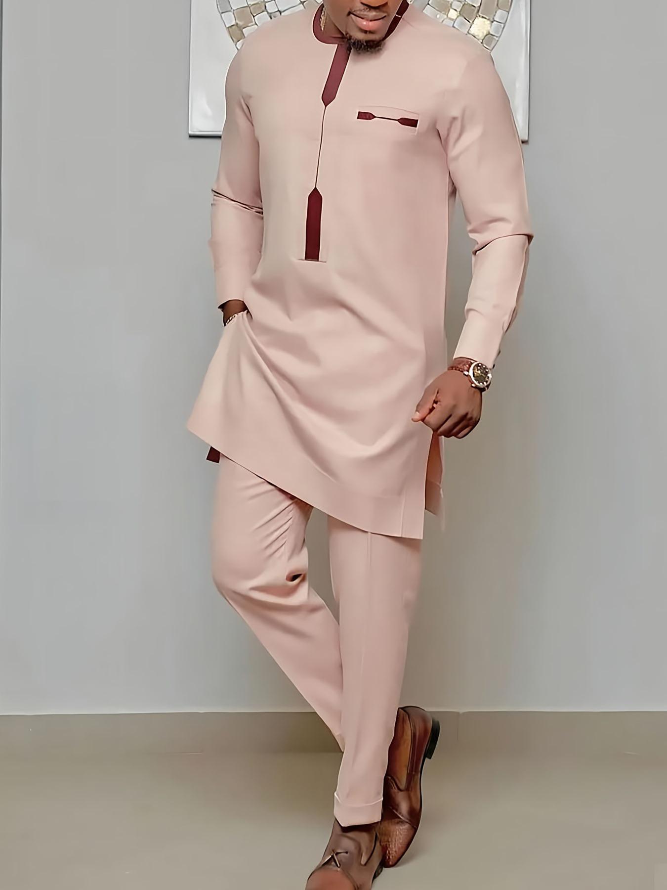 

2024 Африканский мужской этнический стиль повседневный банкетный костюм L розовый