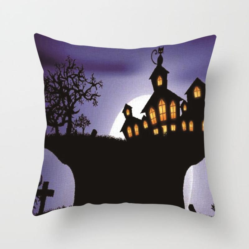 Halloween Theme Horror Pumpkin Bat Print Pattern Cushion Cover Home Living Room Sofa Decoration Square Throw Pillow Cover