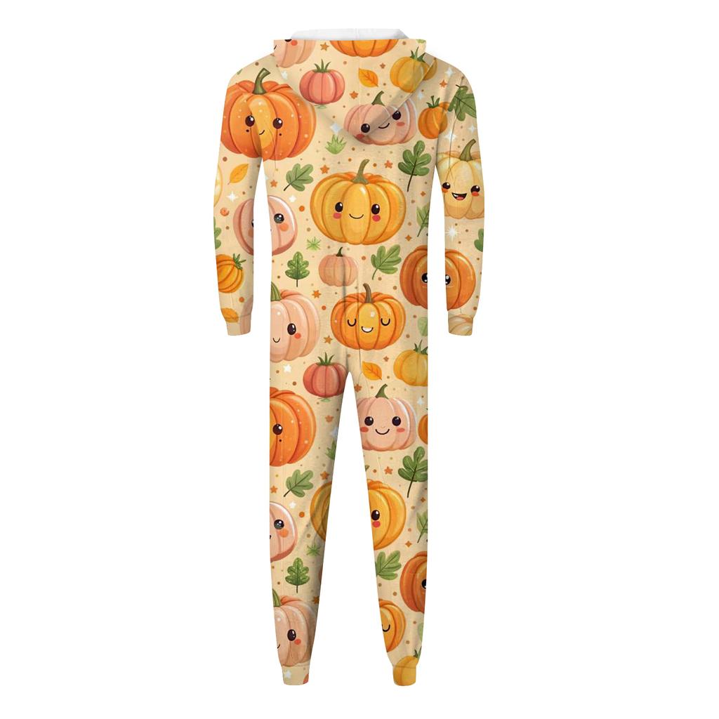 Halloween Printed Family Matching Hooded Long Sleeved Zippered Hooded Jumpsuit Set