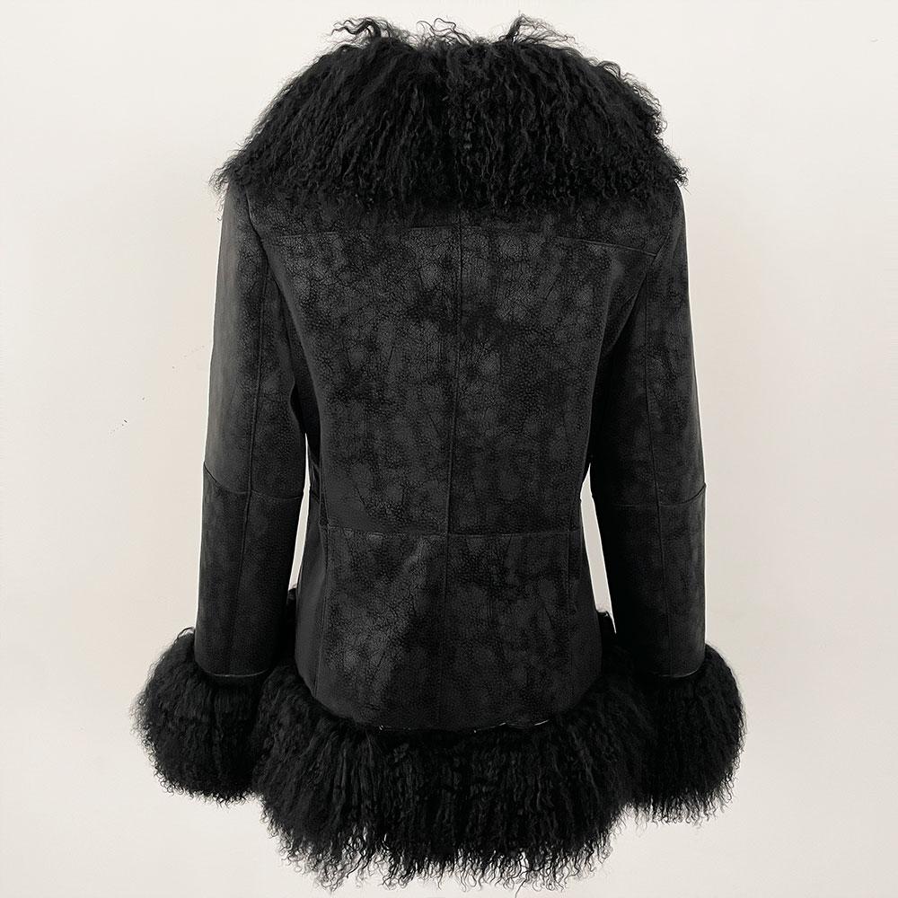 OFTBUY 2024 Winter Women Coat Real Natural Mongolia Sheep Fur Turn-down Collar New Fashion Jacket Thick Warm Casual Overwear