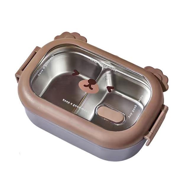 Coffee Bear Insulated Bento Lunch Box with Compartments for Students and Adults, Ideal for Work or Canteen Use