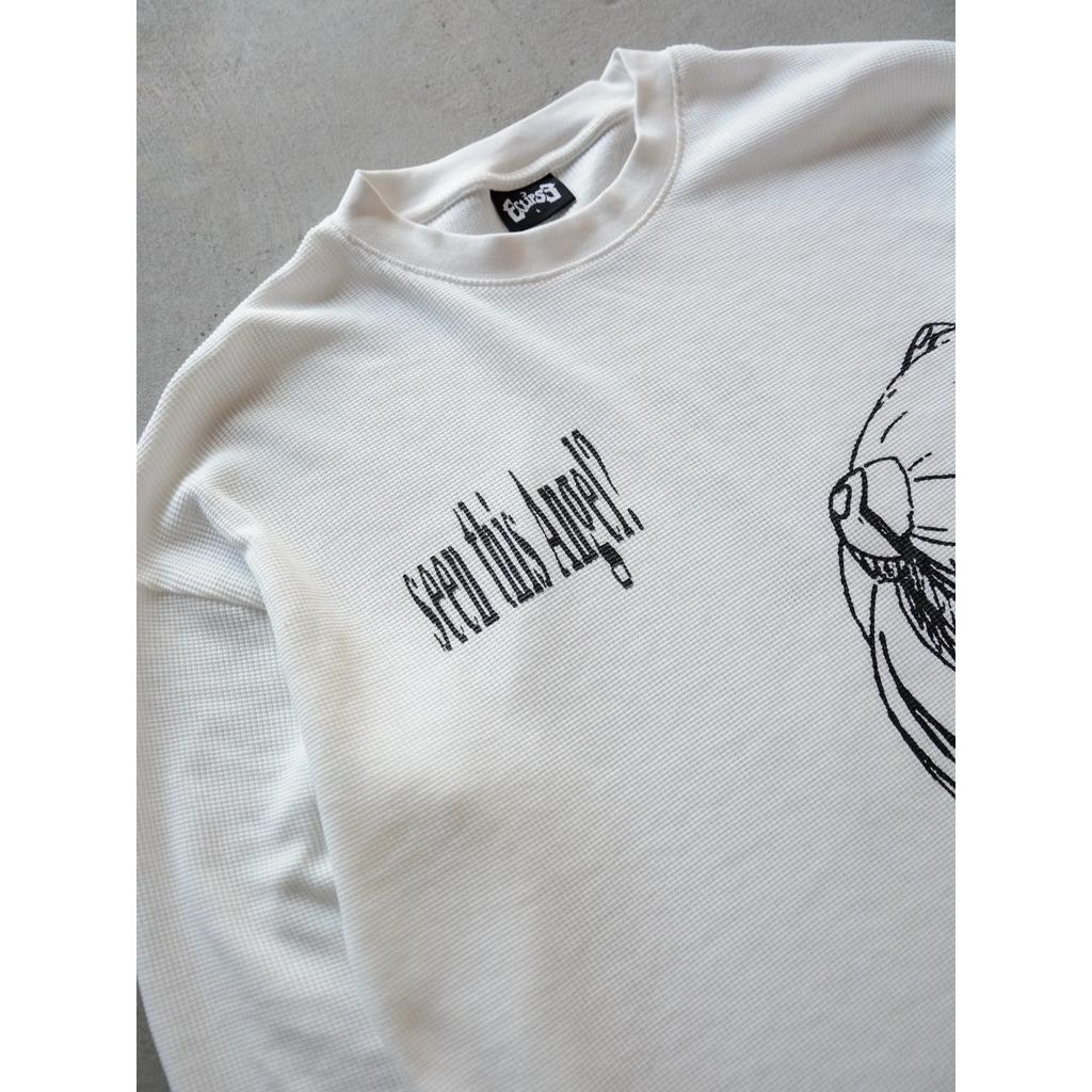 DRIPX Maglietta Termica a Maniche Lunghe Waffle Y2k Quotidiana Casual Stampa Cartoon T-shirt Street Cotone Caldo Top