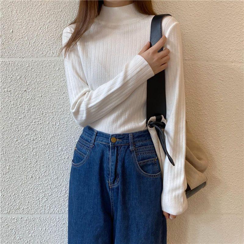 Elegant Turtleneck Knit Base Layer Autumn Winter Sweater Women's Simple Slim Fit Inner Mid-neck Top