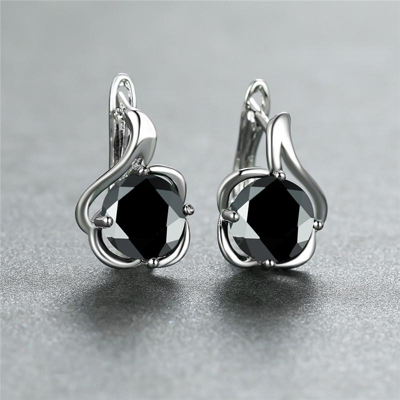 Red Green Zircon Round Stone Female Crystal Hoop Earrings Boho Silver Color Wedding Jewelry For Women