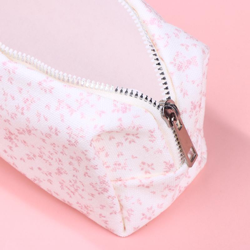 1Pcs Large Capacity Pencil Pouch Pink Small Floral Pencil Case Handheld Pen Bag Cosmetic Portable Gift For Office School Teen