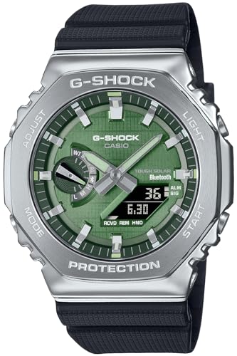 

Casio GBM-2100 Tough Solar Wristwatch, Metal Cover, Bluetooth Included, Biomass Plastic, silver/green, sports