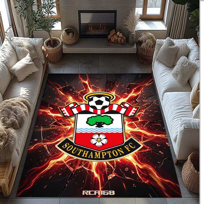 Southampton Football Print Crystal Velvet Rug, Comfortable Water Absorbent Non Slip Indoor Floor Carpet