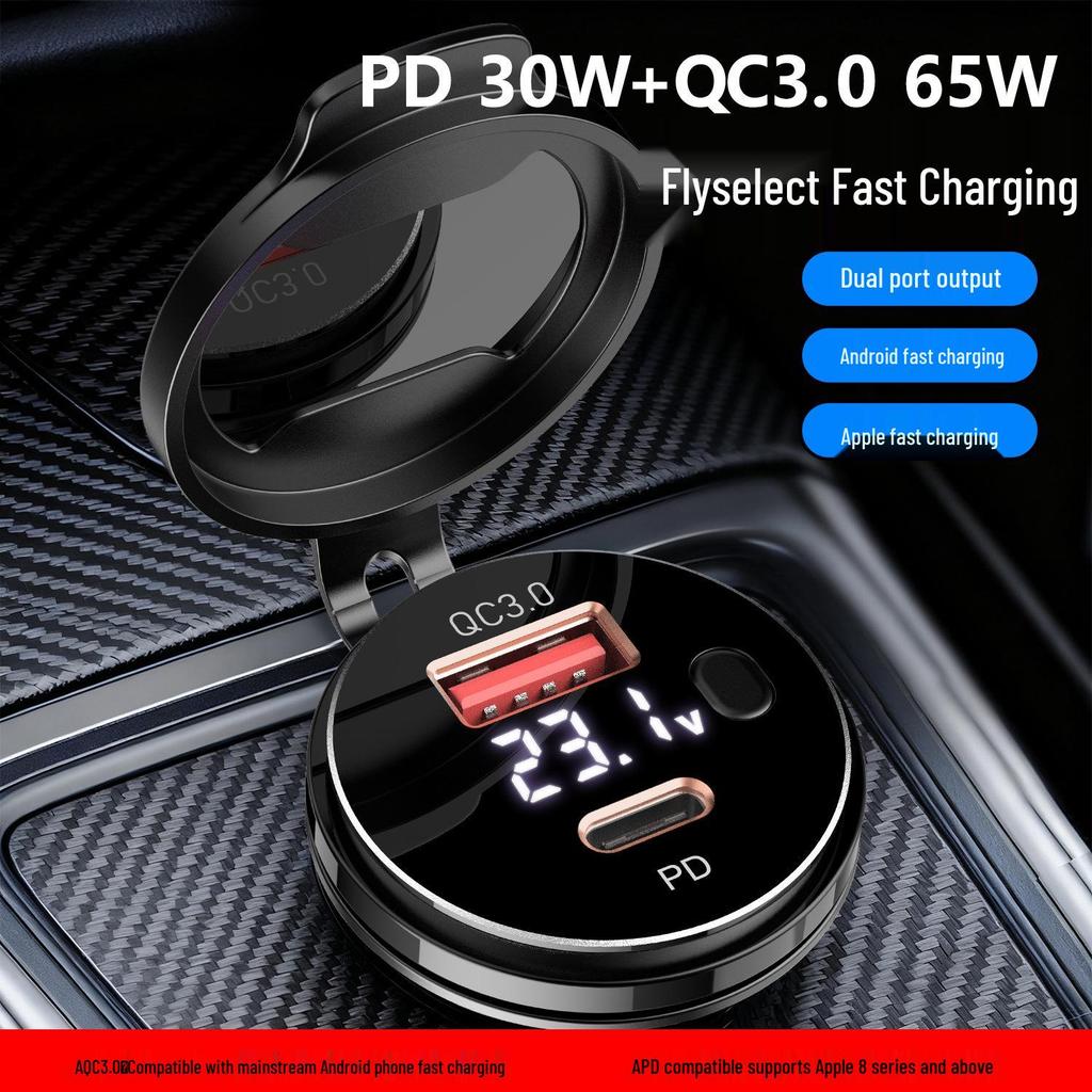 Cross-border Car Charger with PD+QC3.0, Voltage Display & Modified USB Charging