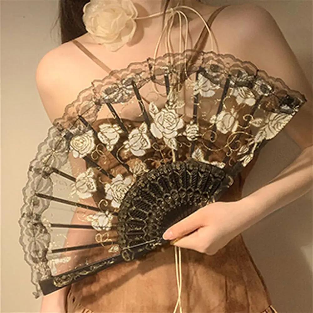 Gothic Ladies Lace Hand Fan Vintage Spanish Victorian Folding Fan for Wedding Party Favor Gift Dance Fan Photo Props Home Decor