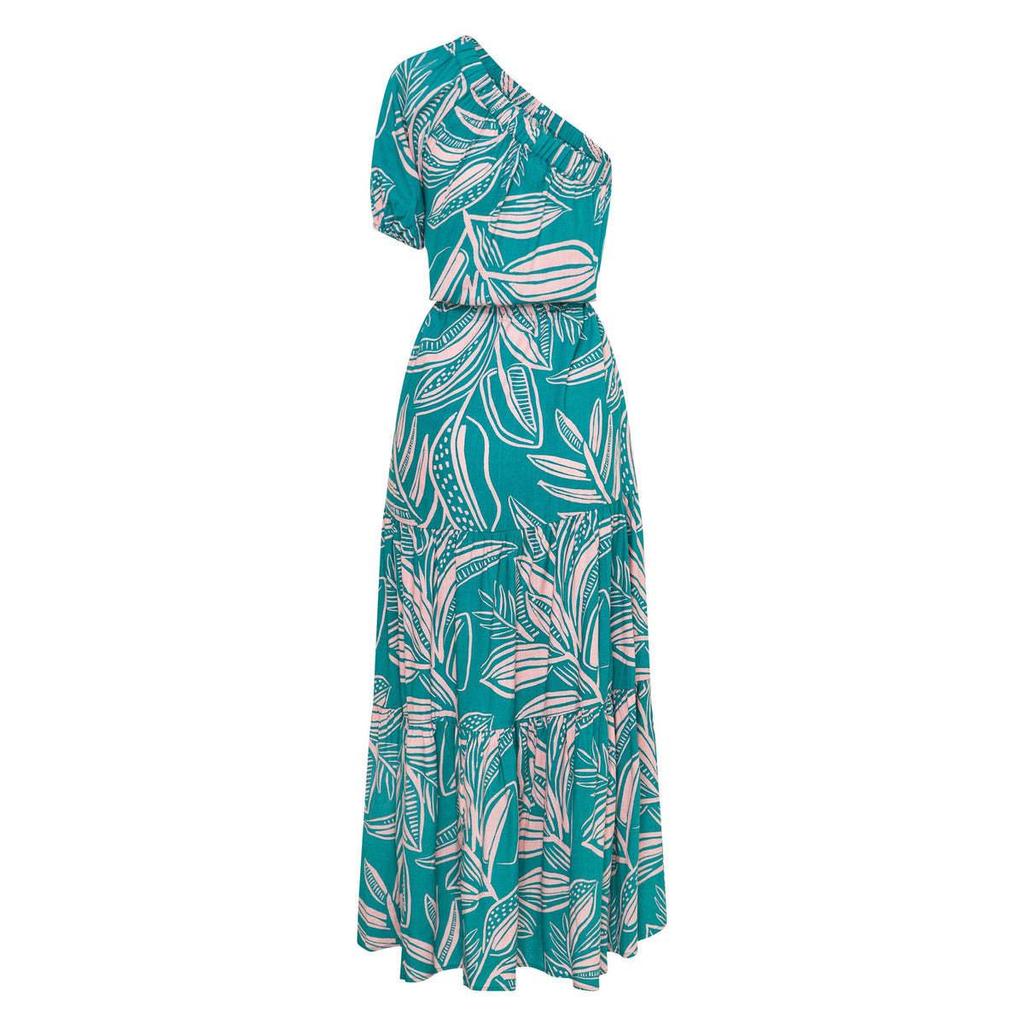Women Spring Summer Strapless One-Shoulder Print Ankel-Length Dress V-neck High Waist