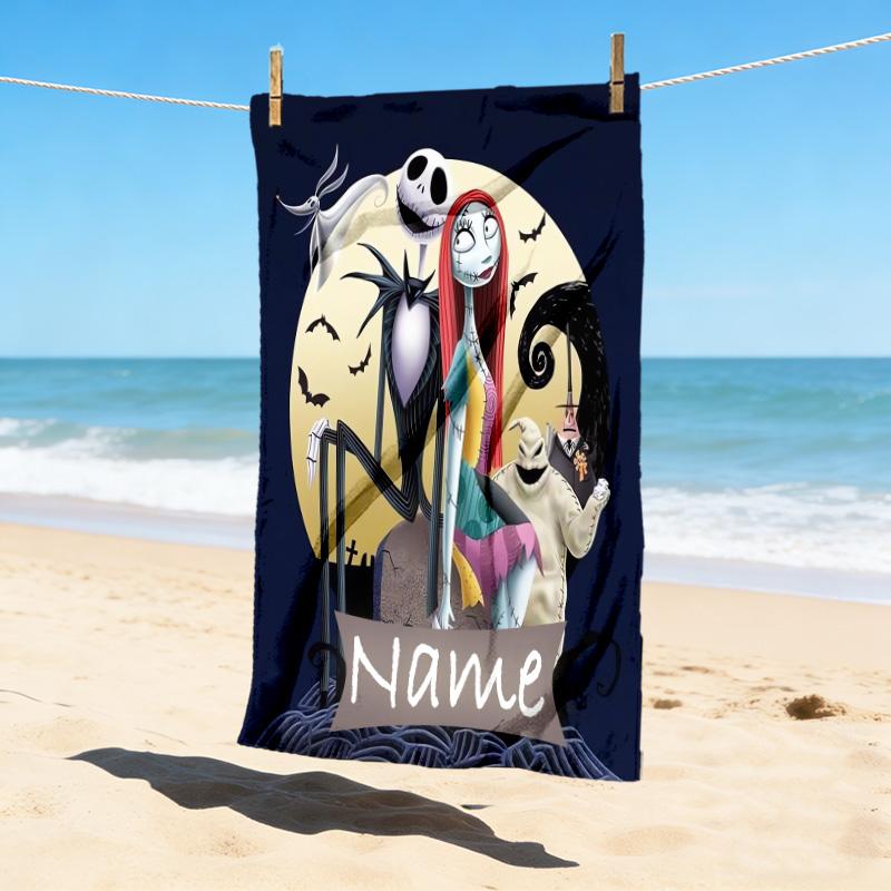 Custom Name Nightmare Before Christmas Stylish Digital Printing Beach Towel Quick‑Drying Absorbent Blanket for Beach Pool Gym Travel