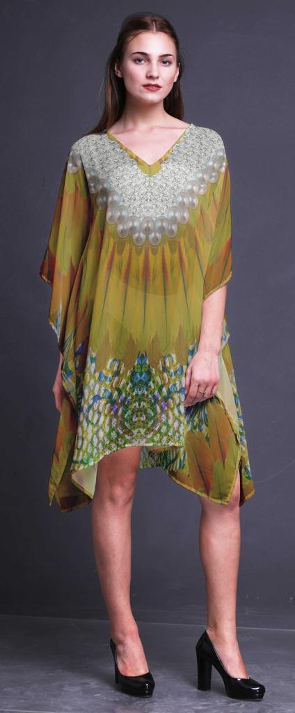 Phagun Short Caftan Midi Dress Beach Swimwear Cover Up Womens Kaftan-4X-5X