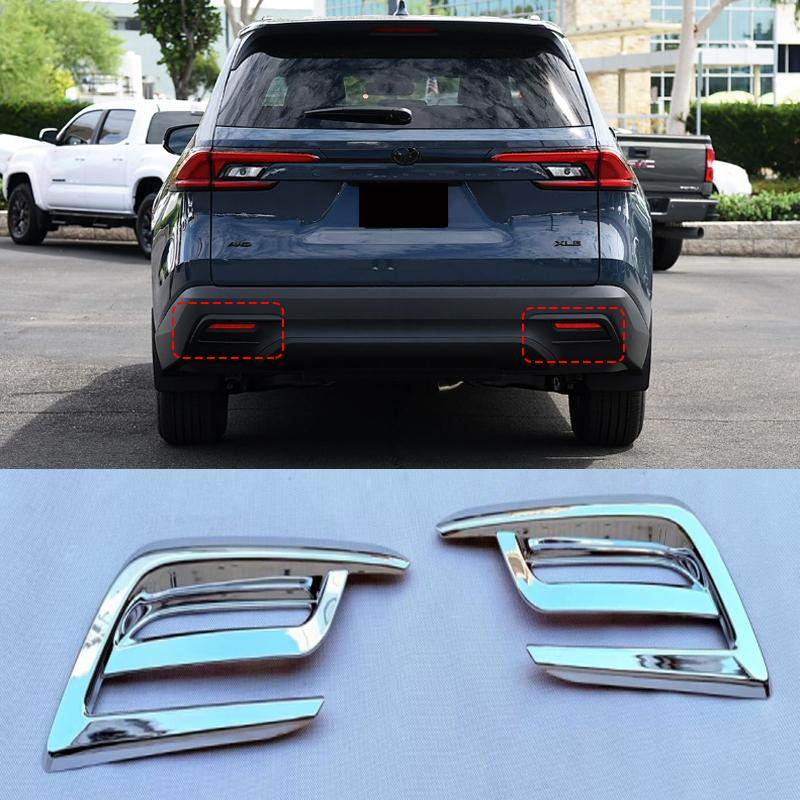 For Toyota Grand Highlander 2024 2025 ABS carbonfiber Front Rear Fog Light Cover Exterior Bumper Lamp Trim Molding Garnish Frame ABS chrome Rear