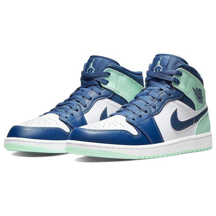 Air Jordan 1 Mid Blue Mint Men Sneakers Mystic-Navy Mint-Foam White 554724-413